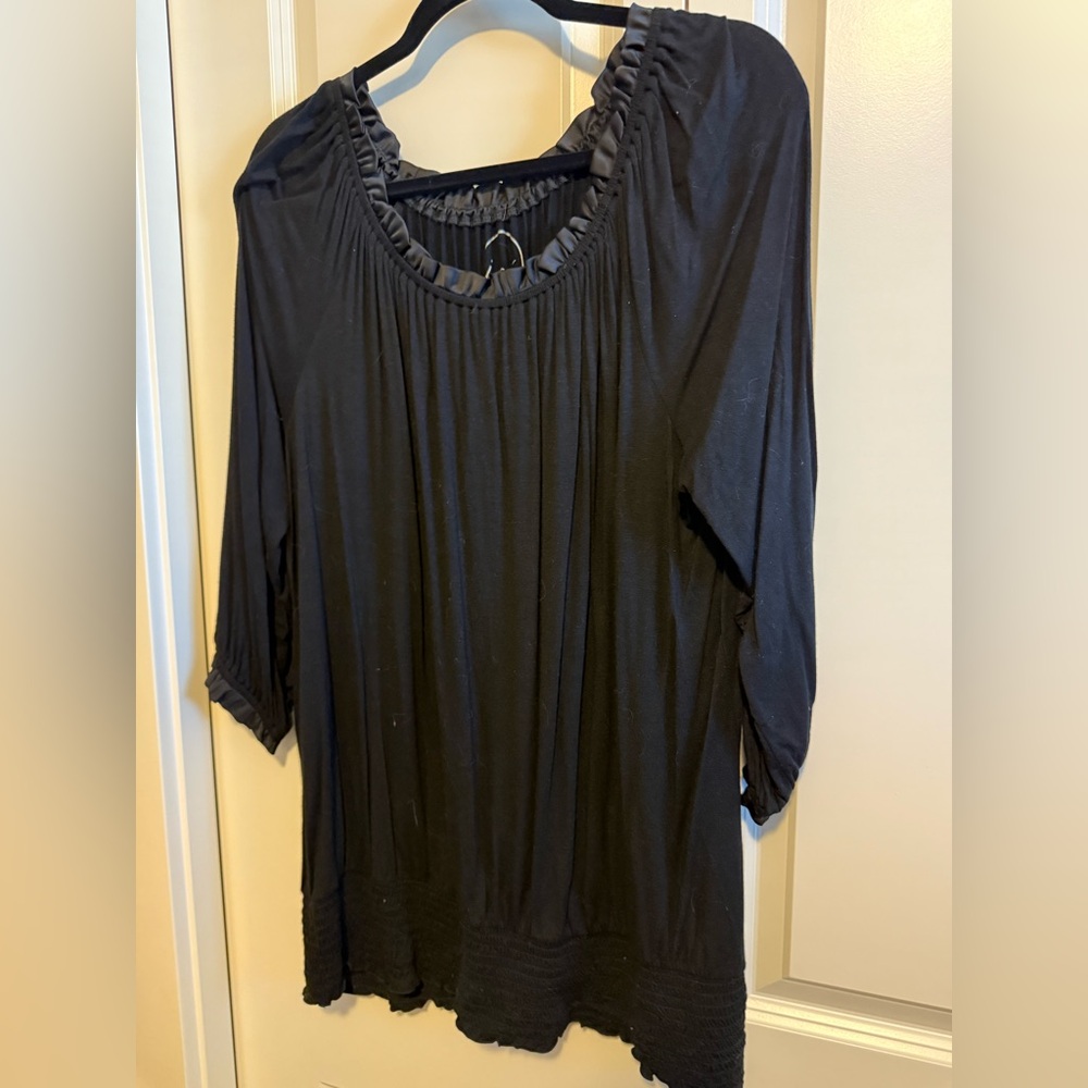 INC International Concepts Black Ruffle Blouse
